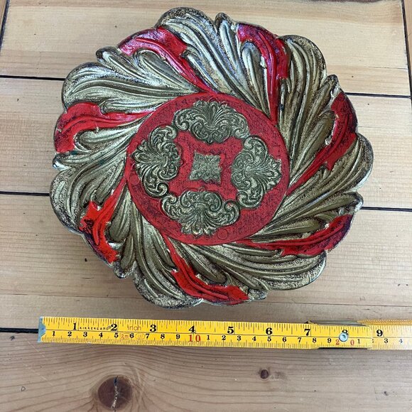 Florentine Decorative Bowl Molded Plastic Gold & Orange Vintage Made in Italy - Picture 3 of 6